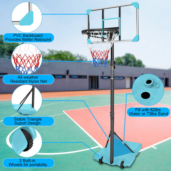 Portable Adjustable Basketball Goal System with Wheels Base
